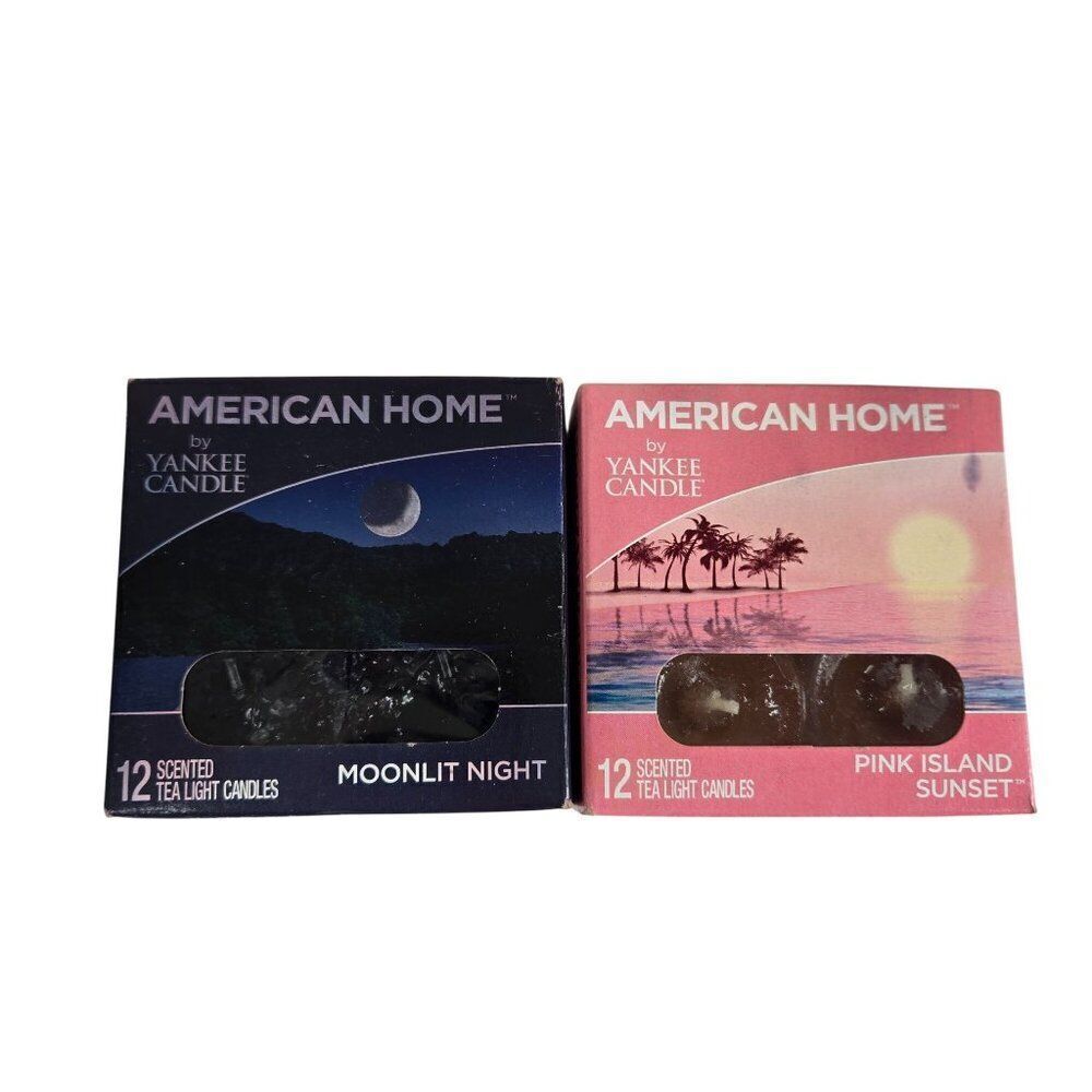 Yankee Candle Scented Tea Lights Moonlit Night Pink Island Sunset 12 Packs